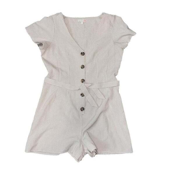 Gianni Bini Pants - Chic Gingham Button-Front Romper with Tie Waist